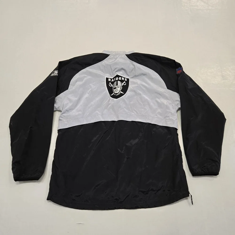 Vintage Reebok NFL On Field Jacket Black Oakland Raiders Windbreaker Med 90s Y2K